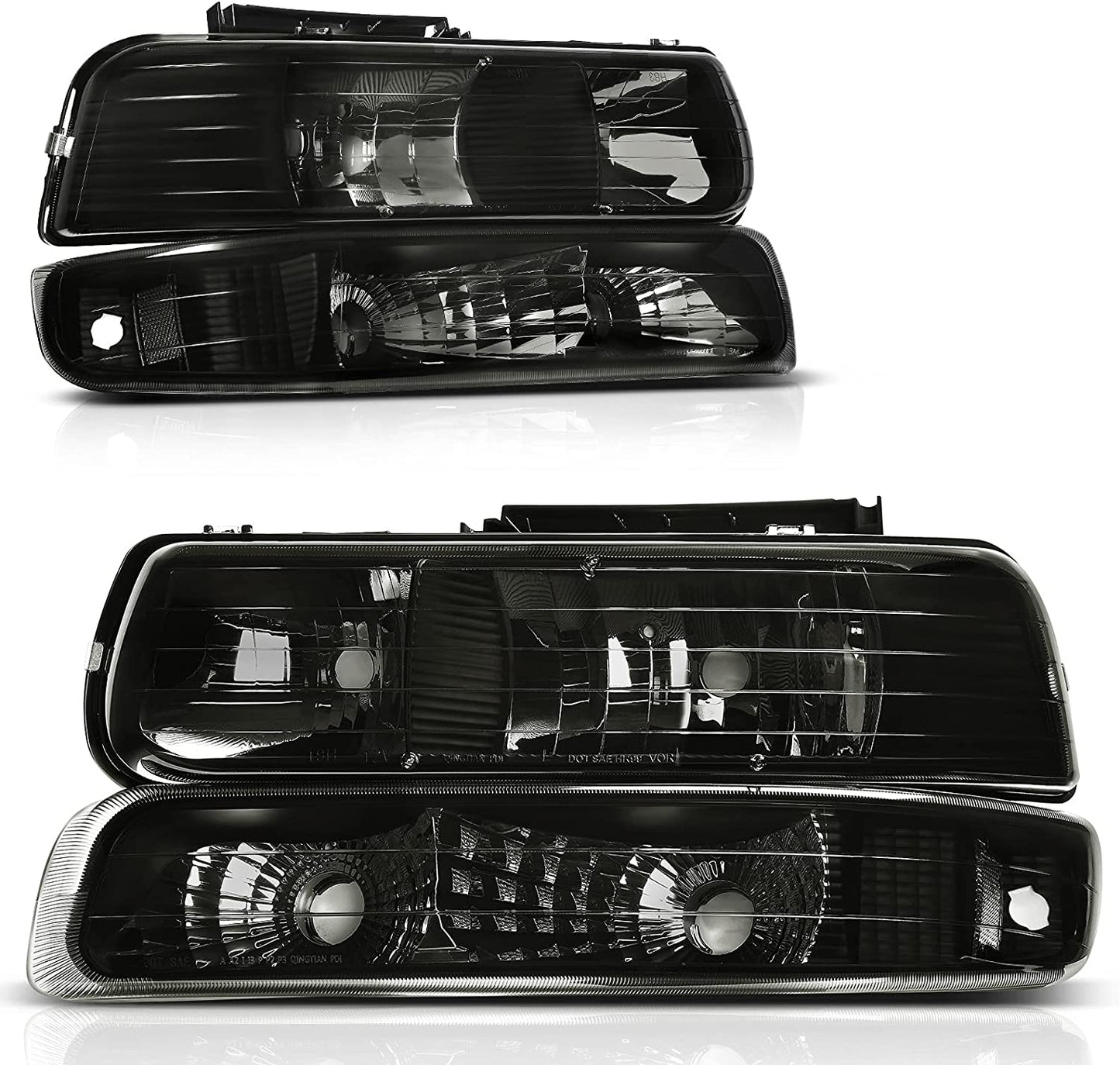 Autosaver88 Headlights Assembly Compatible With 19992002 Chevy Silverado 20002006 Tahoe Suburban Headlamp Bumper Lights Smoke Lens Reflector