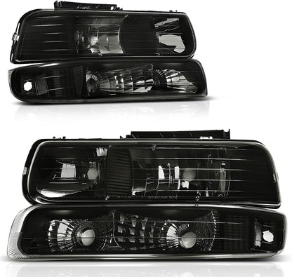 Autosaver88 Headlights Assembly Compatible With 19992002 Chevy Silverado 20002006 Tahoe Suburban Headlamp Bumper Lights Smoke Lens Reflector