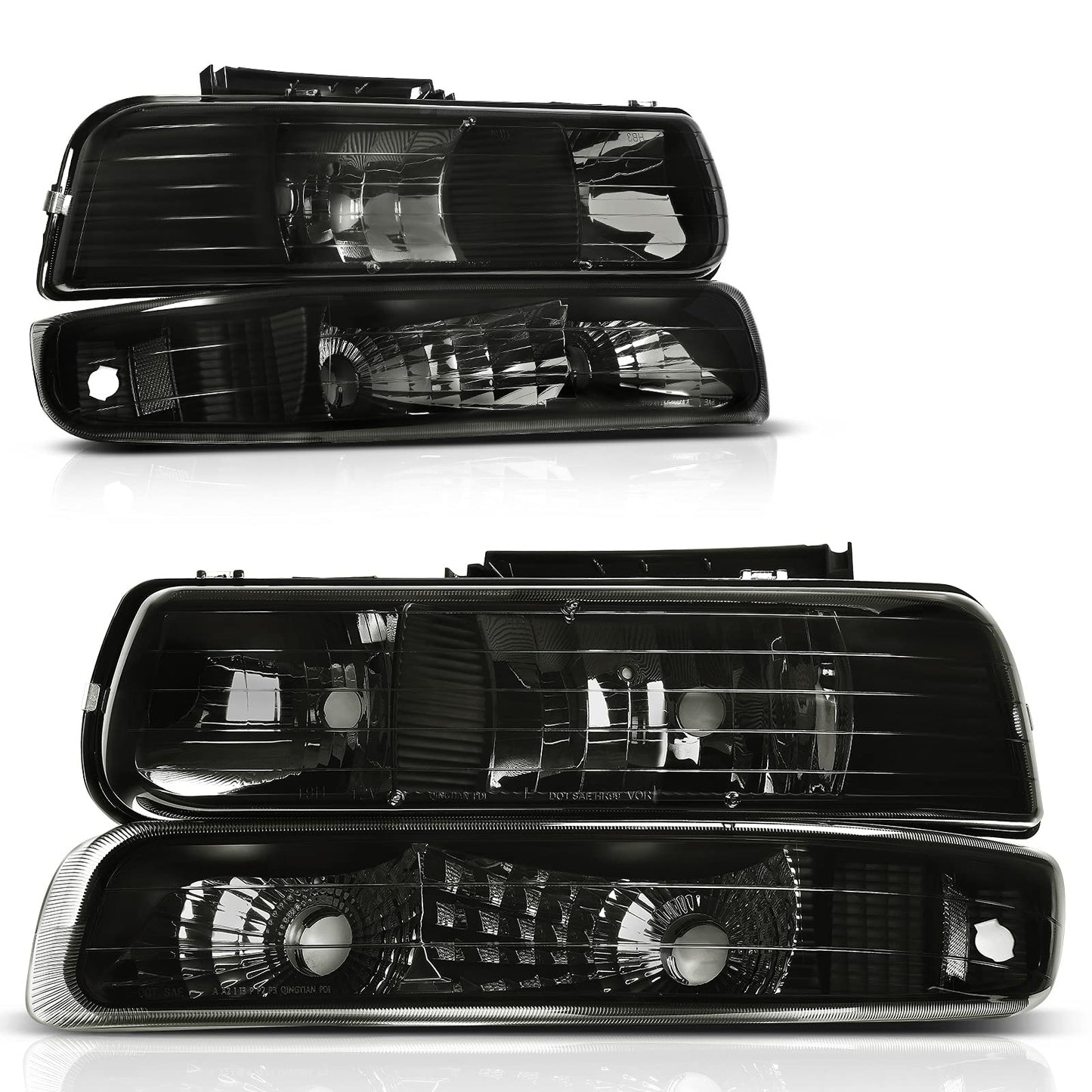 Autosaver88 Headlights Assembly Compatible With 19992002 Chevy Silverado 20002006 Tahoe Suburban Headlamp Bumper Lights Smoke Lens Reflector