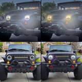 Haitzu 7 Inch LED Round Black Hilo Sealed Beam Headlight Dot Approved Compatible With Jeep Wrangler Jk Hummer H1 H2halo Amber Turn Light Drl H6024 Replacementincluded H4h13 Adaptor 2 Pcs