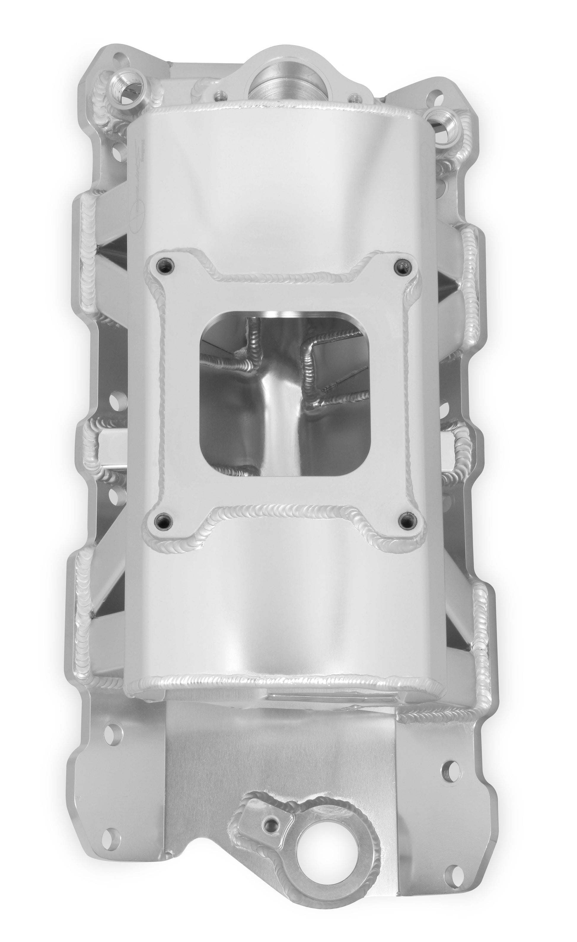 Sheet Metal Fabricated Intake Manifold SBC Single Plane Carbureted Silver with Sniper Logo