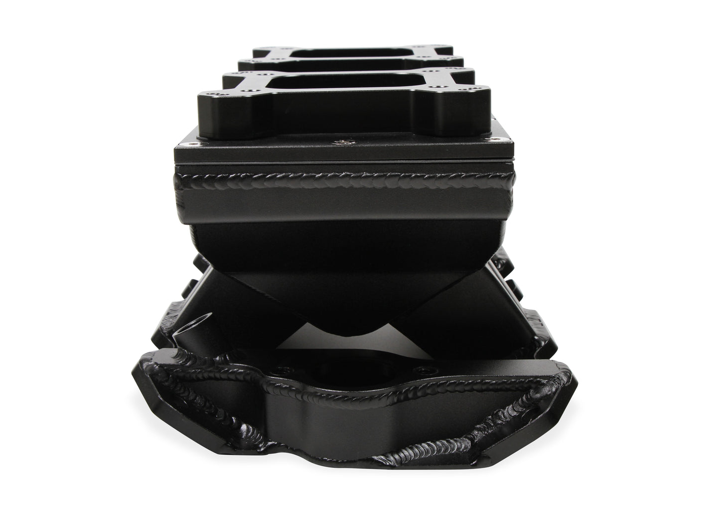 Fabricated Intake Manifold SBC Single Plane Carbureted (2 x 4150 style flange changeable plate) Black with Sniper logo by The Tuner Store