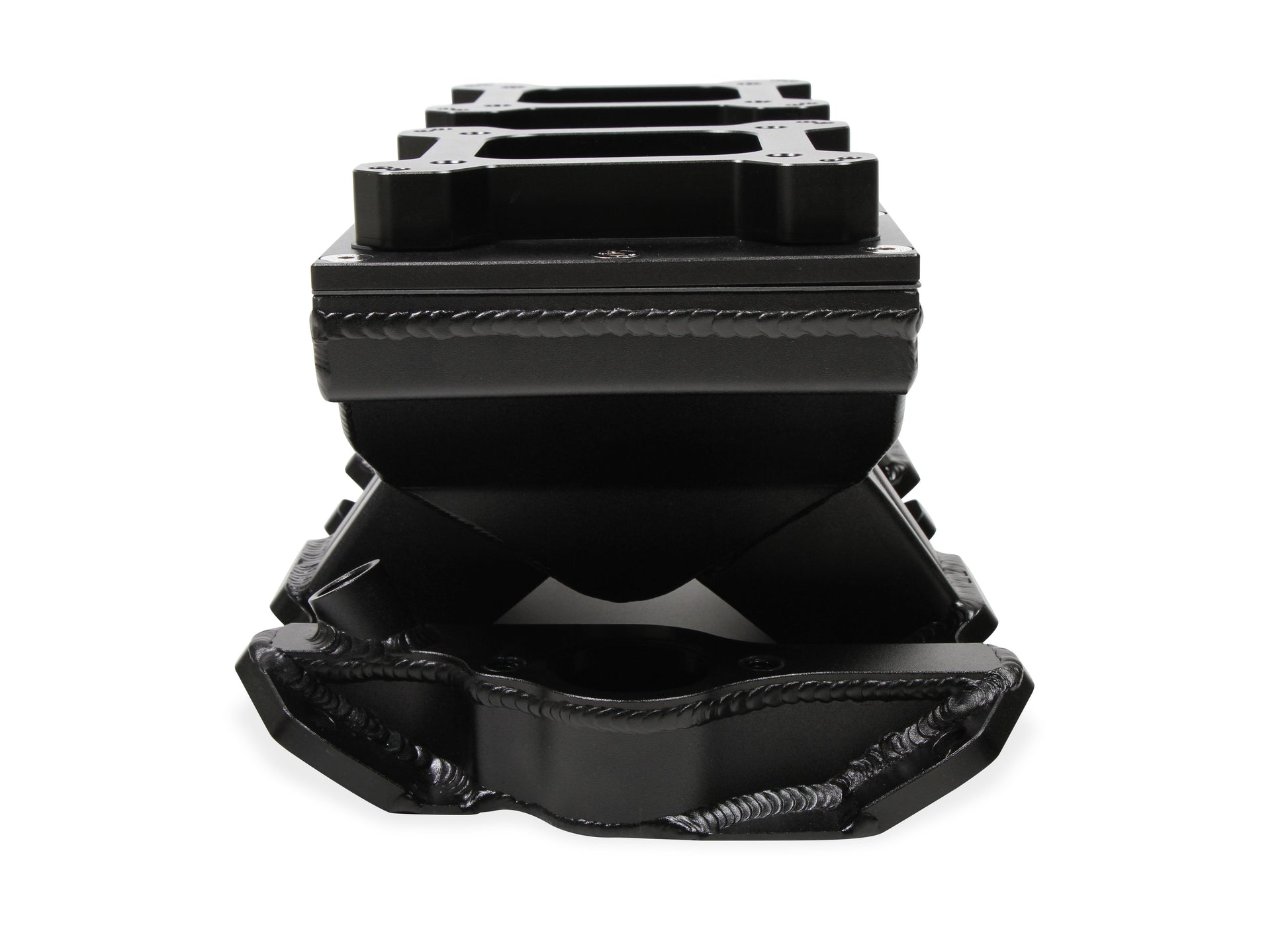 Fabricated Intake Manifold SBC Single Plane Carbureted (2 x 4150 style flange changeable plate) Black with Sniper logo by The Tuner Store