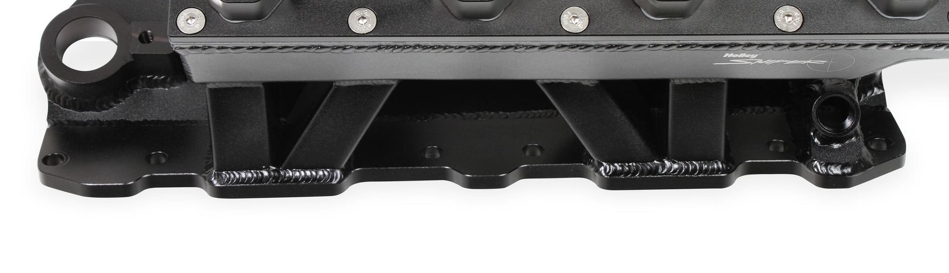 Fabricated Intake Manifold SBC Single Plane Carbureted (2 x 4150 style flange changeable plate) Black with Sniper logo by The Tuner Store