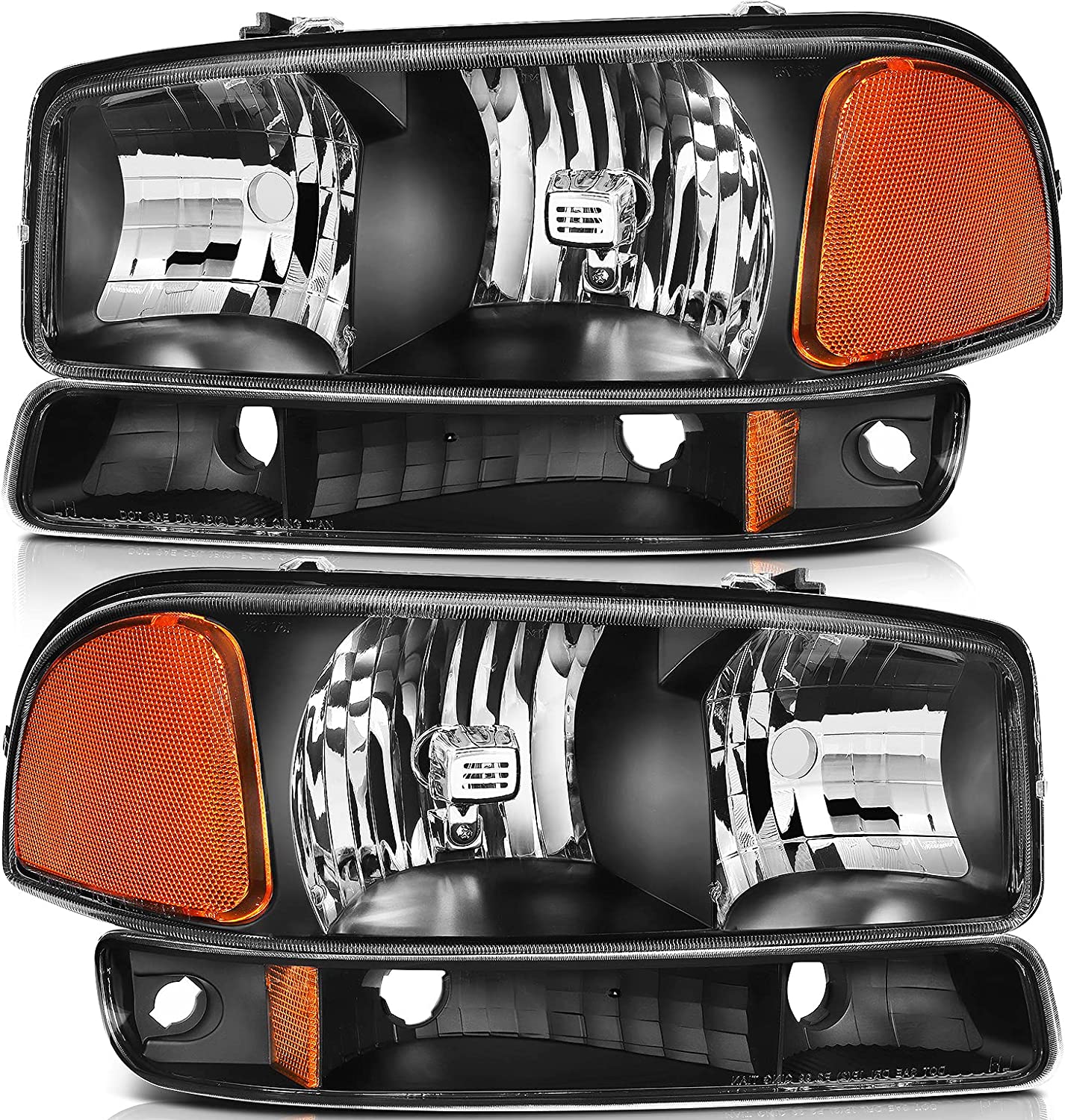 Lbrst Headlight Assembly For Gmc Sierra 1500 19992006 Classic 2007 2500 19992004 Black Housing Amber Reflector Clear Lens Driver And Passenger Side Headlamp