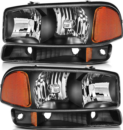 Lbrst Headlight Assembly For Gmc Sierra 1500 19992006 Classic 2007 2500 19992004 Black Housing Amber Reflector Clear Lens Driver And Passenger Side Headlamp