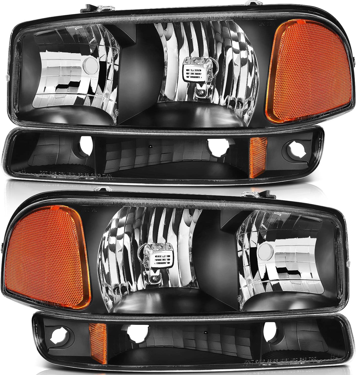 Lbrst Headlight Assembly For Gmc Sierra 1500 19992006 Classic 2007 2500 19992004 Black Housing Amber Reflector Clear Lens Driver And Passenger Side Headlamp