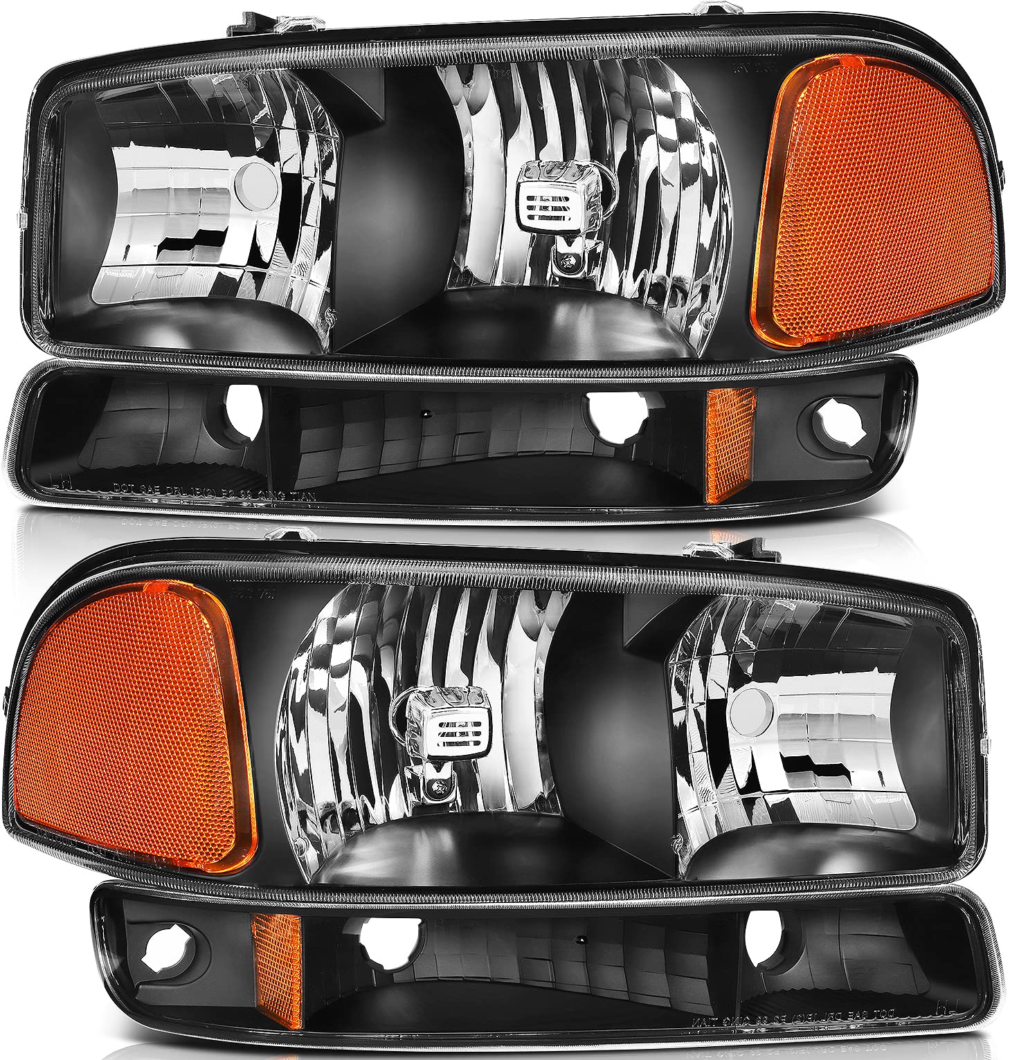 Lbrst Headlight Assembly For Gmc Sierra 1500 19992006 Classic 2007 2500 19992004 Black Housing Amber Reflector Clear Lens Driver And Passenger Side Headlamp