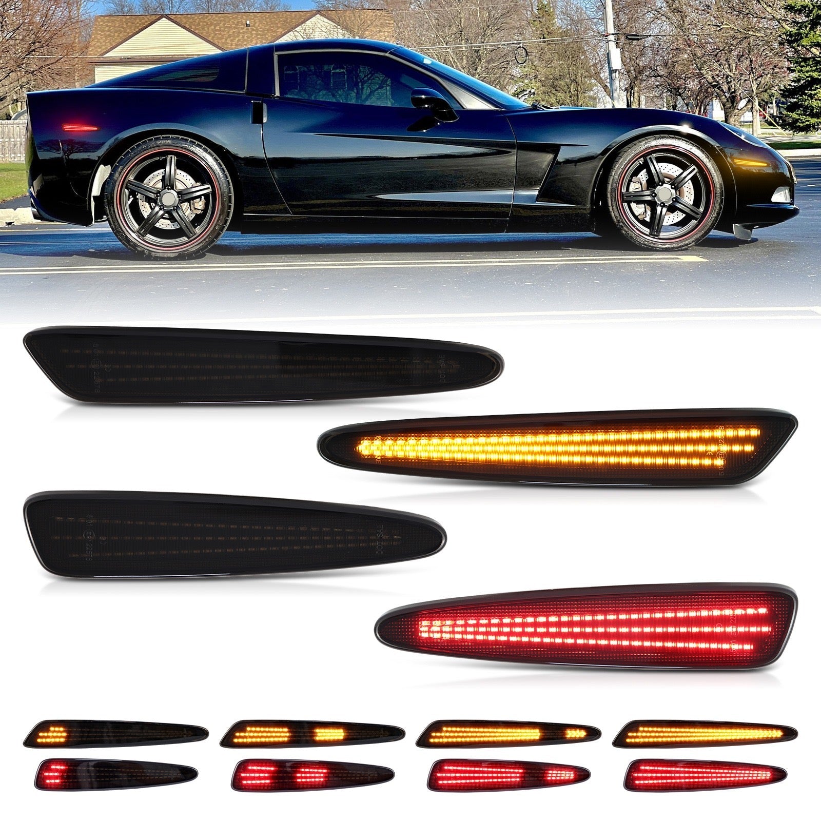 CORVETTE 05-13 FRONT/REAR DYNAMIC SMOKED LED SIDE MARKER