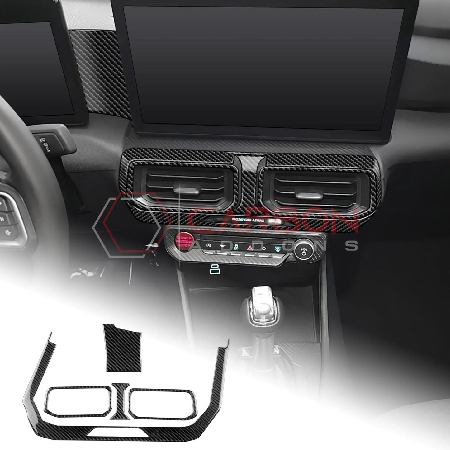 Real Carbon Fiber Center Dashboard A/C Vent Trim Overlays for 2024+ Ford Mustang