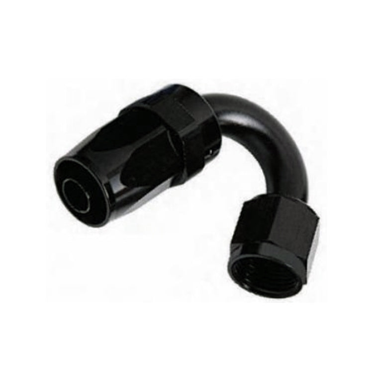 -8AN Female 150° Hose End, Swivel Style, Black Hard Anodized Aluminum