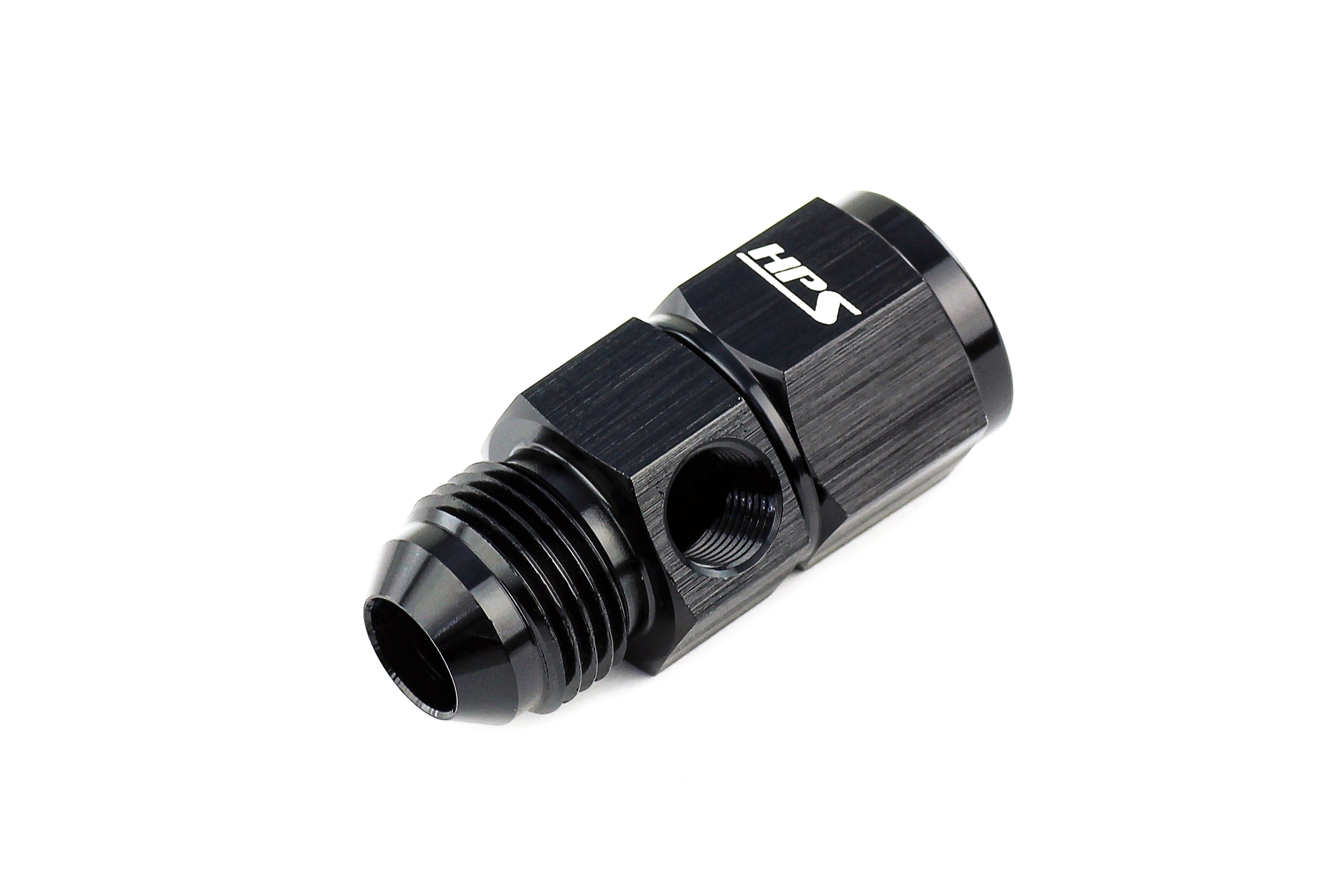 HPS AN Male to Female Fuel Pressure Gauge Adapter with 1/8" NPT Female Port, Aluminum, Black