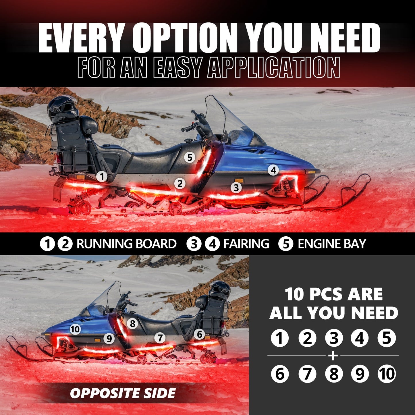 AURA Snowmobile Underbody Glow LED Lighting Kit Remote Control - Full Color Spectrum