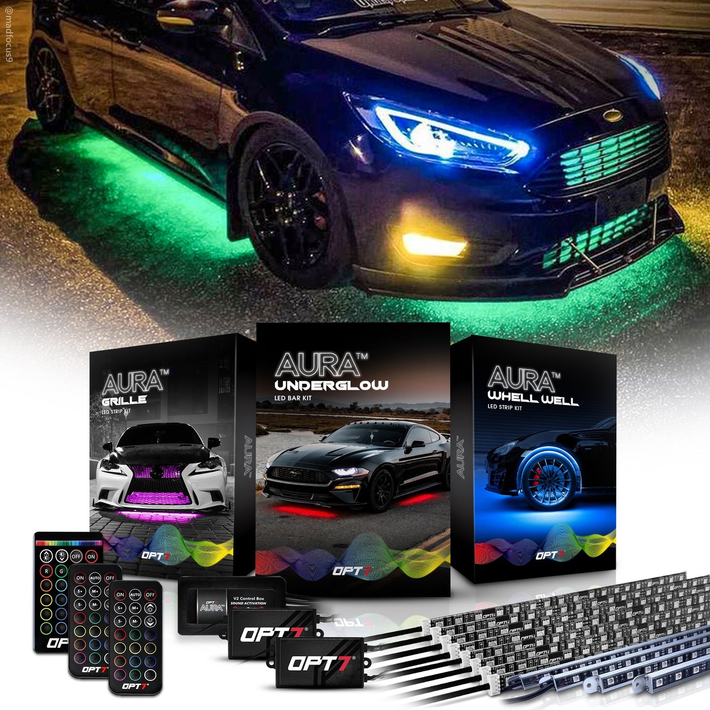 AURA Exterior Pack Bundle ( Wheel Well LED Kit + Grille LED Kit + Underglow LED Kit ) - Remote Control