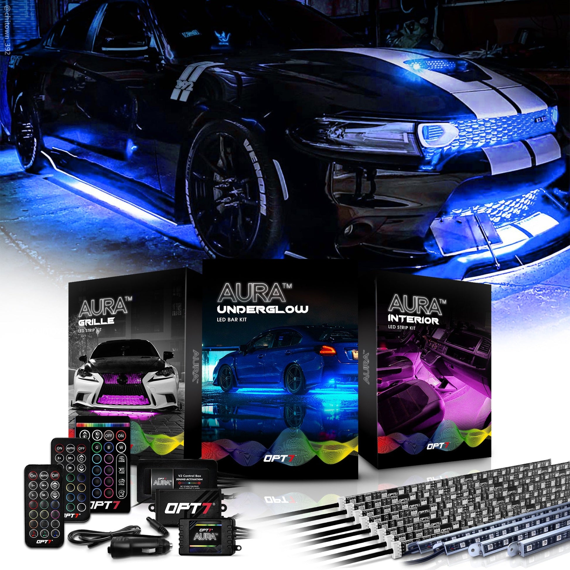 AURA LED Lighting Kit Bundle - Underglow + Grille + Interior - Remote Control