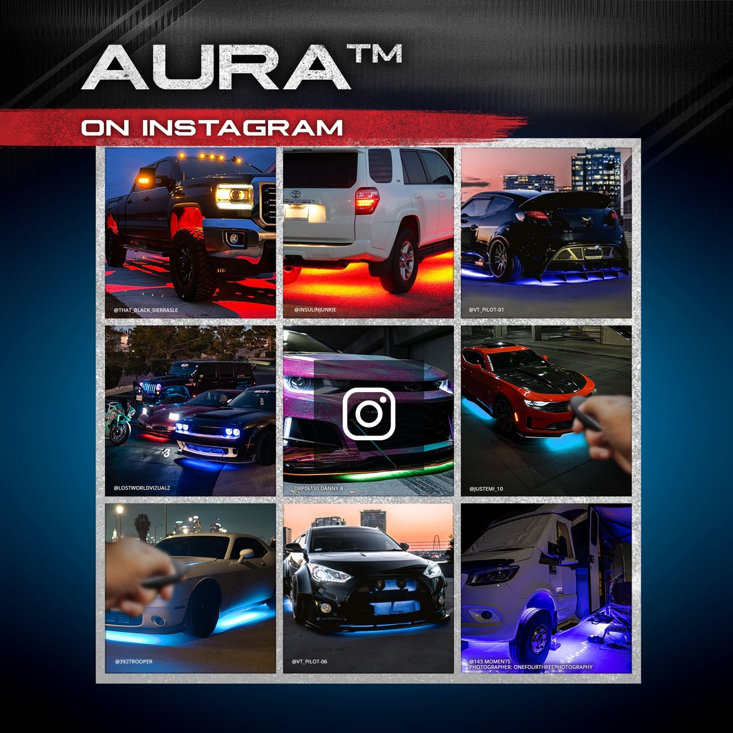 AURA Car LED Aluminum Underglow Lighting Kit - Wireless Remote Control Full Color Spectrum