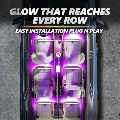 AURA PRO LED Interior Ambient Lighting Kit (4 x 12 Inch or 6 x 12-Inch) - Bluetooth Enabled APP Full Color Spectrum
