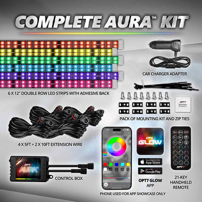 AURA PRO LED Double Row Interior Ambient Lighting Kit (4 x 12 Inch or 6 x 12-Inch) - Bluetooth Enabled APP Full Color Spectrum