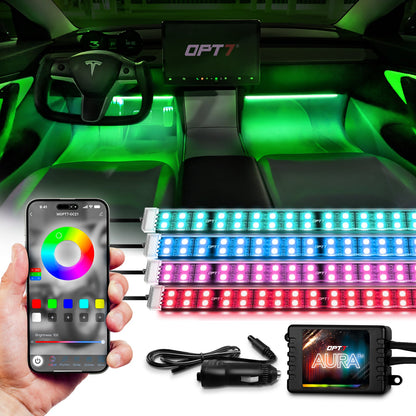 AURA PRO LED Double Row Interior Ambient Lighting Kit (4 x 12 Inch or 6 x 12-Inch) - Bluetooth Enabled APP Full Color Spectrum
