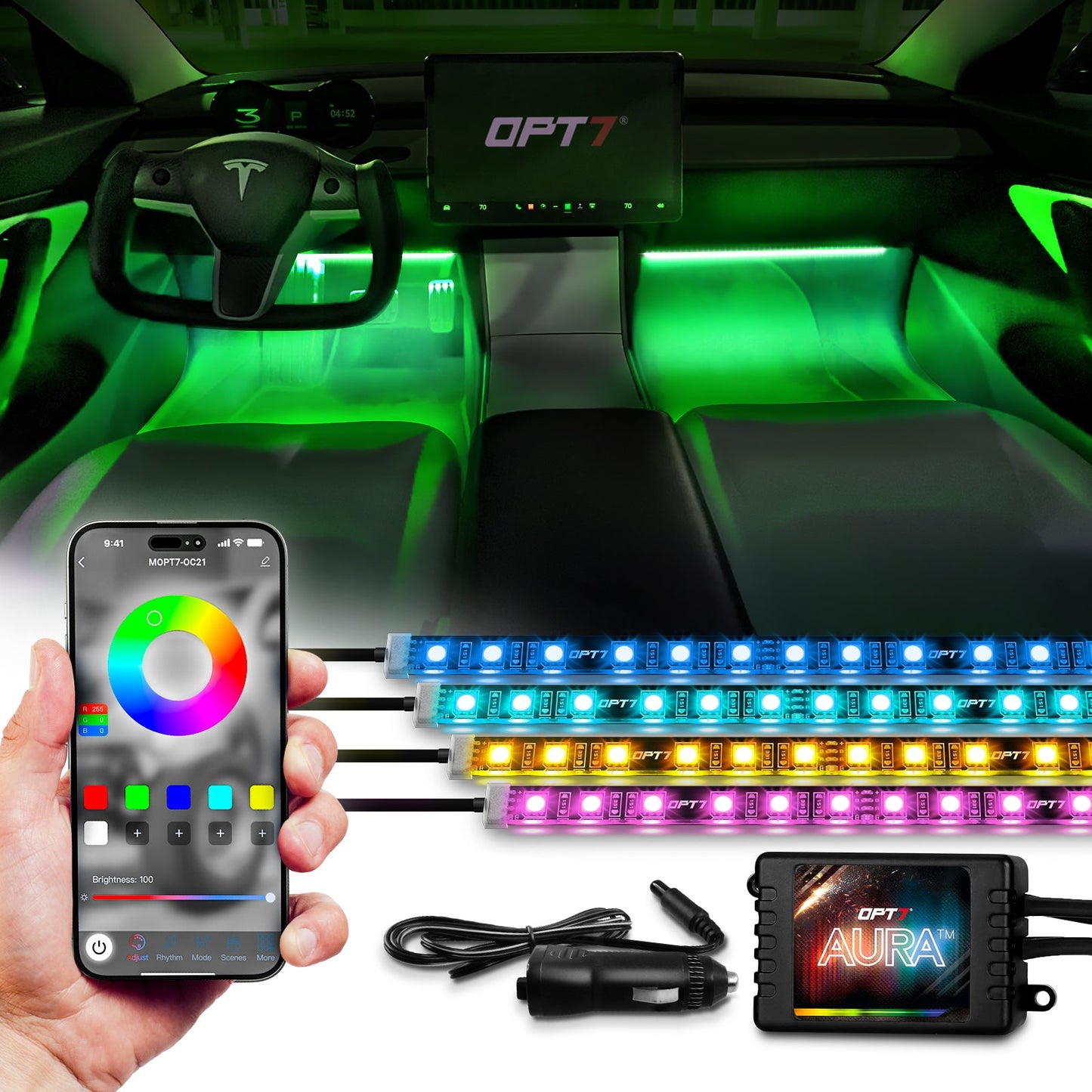 AURA PRO LED Interior Ambient Lighting Kit (4 x 12 Inch or 6 x 12-Inch) - Bluetooth Enabled APP Full Color Spectrum