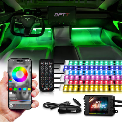 AURA PRO LED Double Row Interior Ambient Lighting Kit (4 x 12 Inch or 6 x 12-Inch) - Bluetooth Enabled APP Full Color Spectrum
