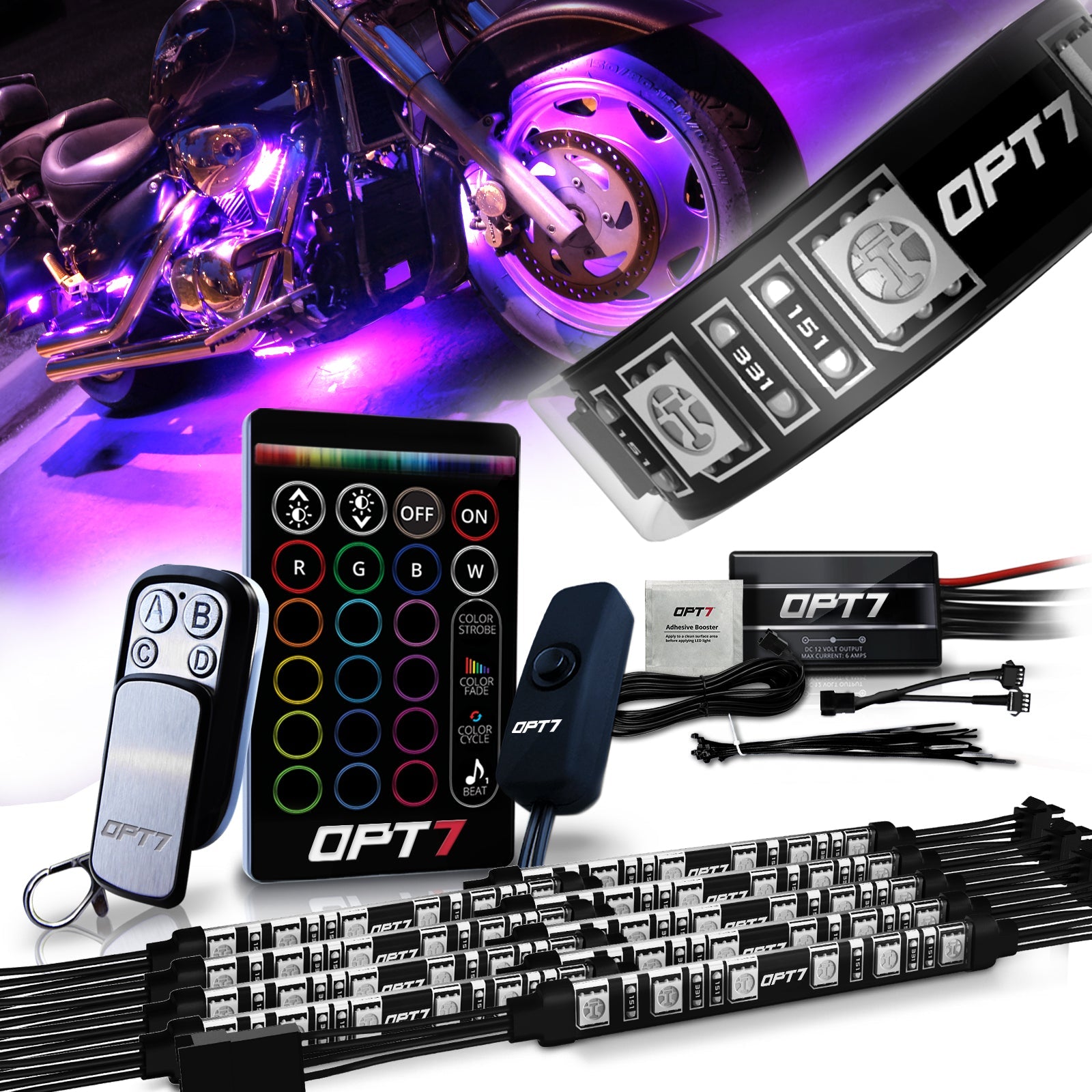 AURA Motorcycle Multi-Color LED Lighting Strip Kit for Cruisers Remote Control - Full Color Spectrum