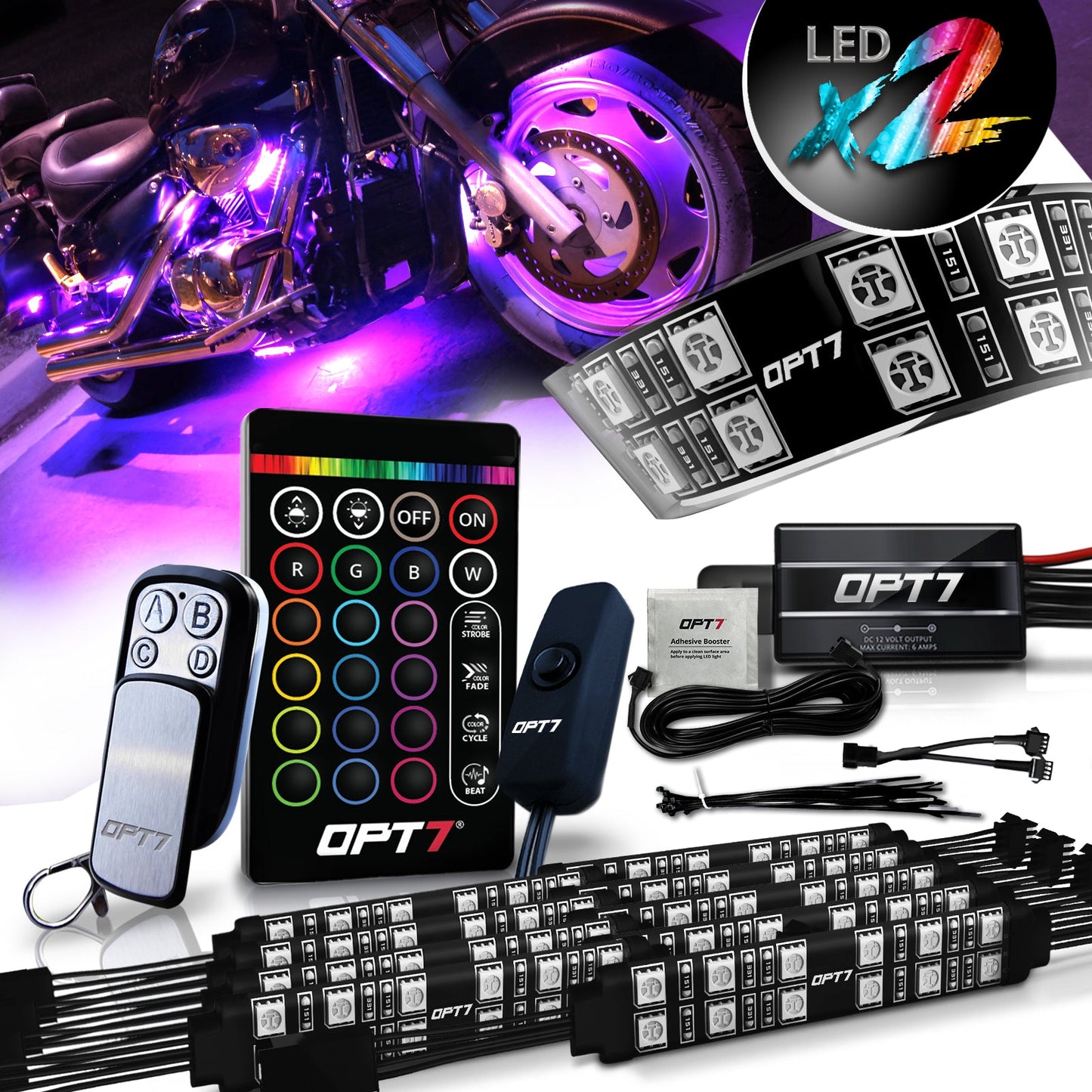 AURA Motorcycle Multi-Color LED Lighting Strip Kit for Cruisers Remote Control - Full Color Spectrum