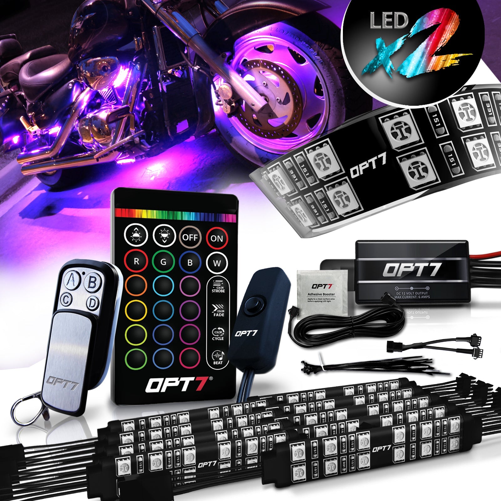 AURA Motorcycle Multi-Color LED Lighting Strip Kit for Cruisers Remote Control - Full Color Spectrum
