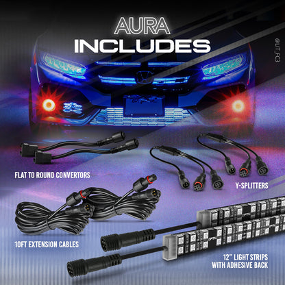 AURA LED Expansion Pack - (2) 12-Inch Strips Double Row with Splitters & Extensions