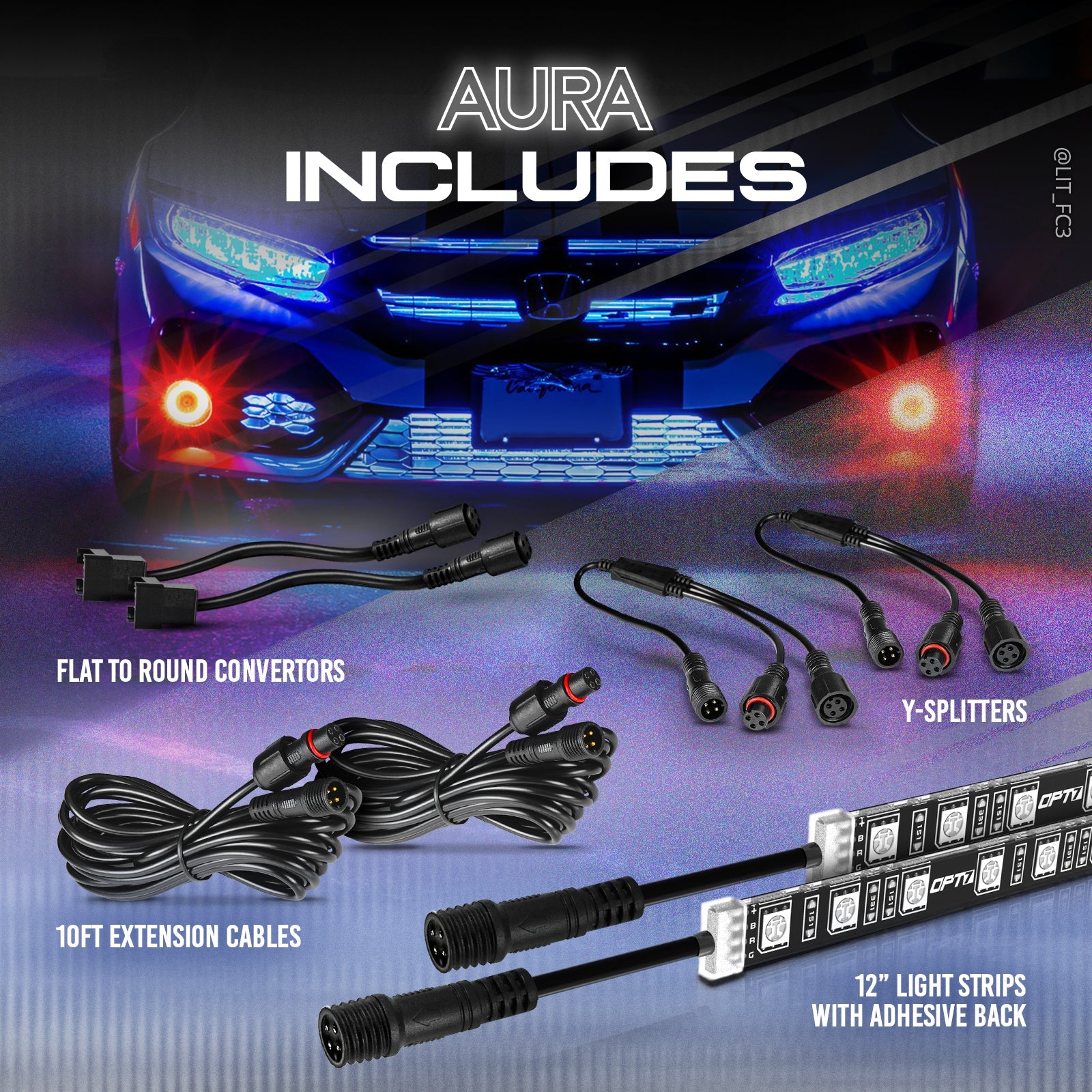 AURA LED Expansion Pack - (2) 12-Inch Strips with Splitters & Extensions