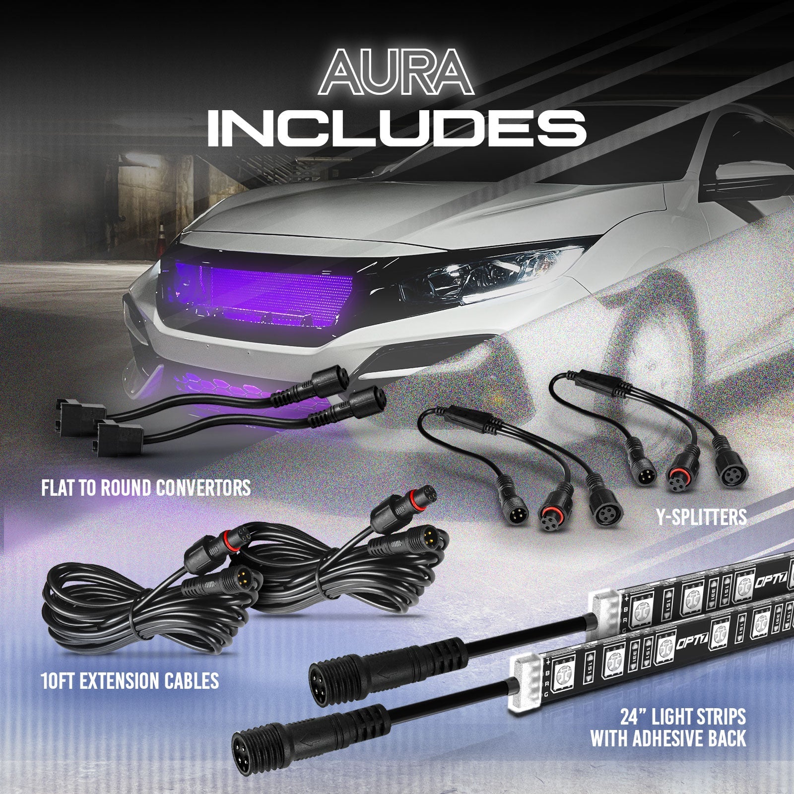 AURA LED Expansion Pack - (2) 24-Inch Strips with Splitters & Extensions