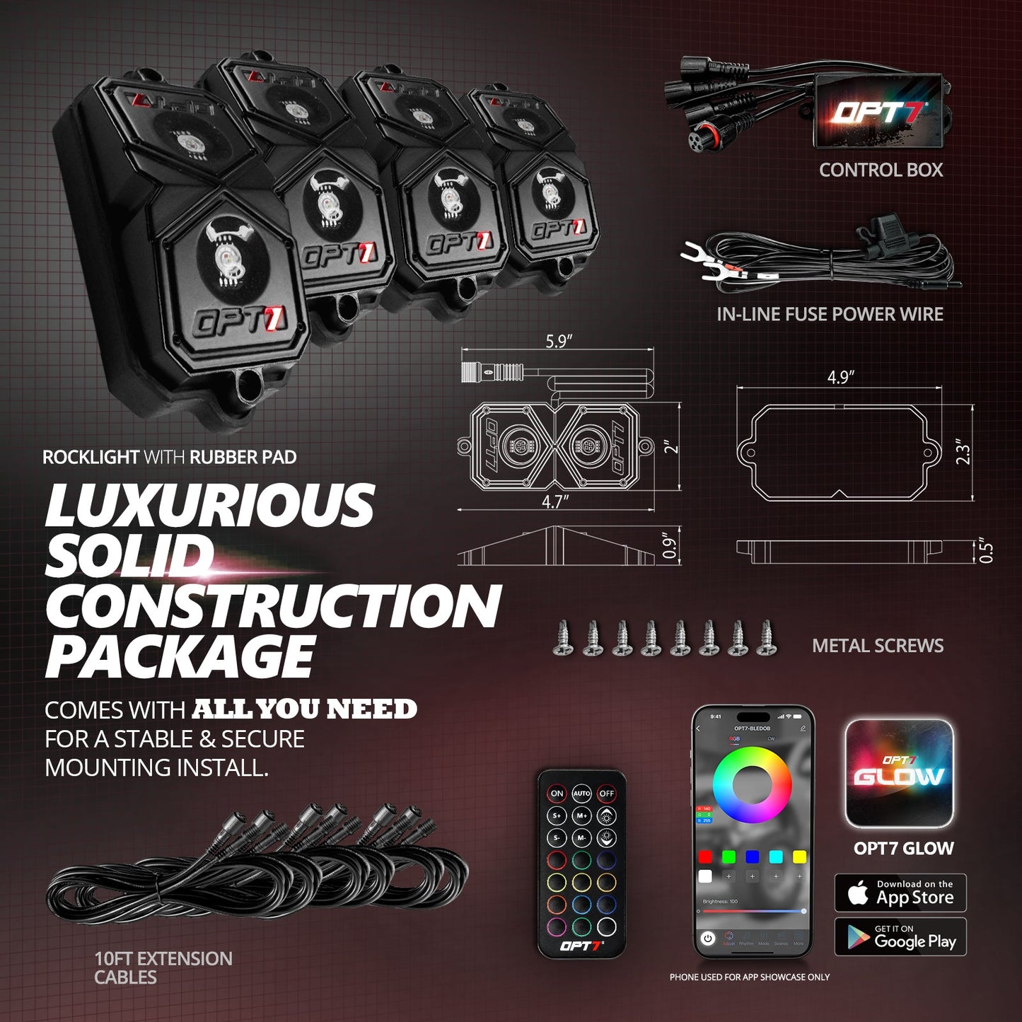 AURA PRO Quantum Bluetooth LED Rock Light Kit With 4 Multi-Color + White (RGBW) Pods