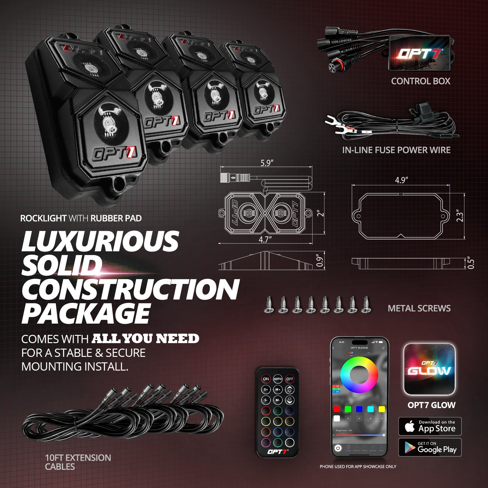 AURA PRO Quantum Bluetooth LED Rock Light Kit With 4 Multi-Color + White (RGBW) Pods