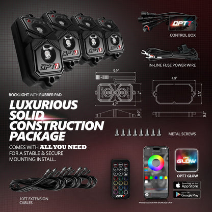 AURA PRO Quantum Bluetooth LED Rock Light Kit With 4 Multi-Color + White (RGBW) Pods