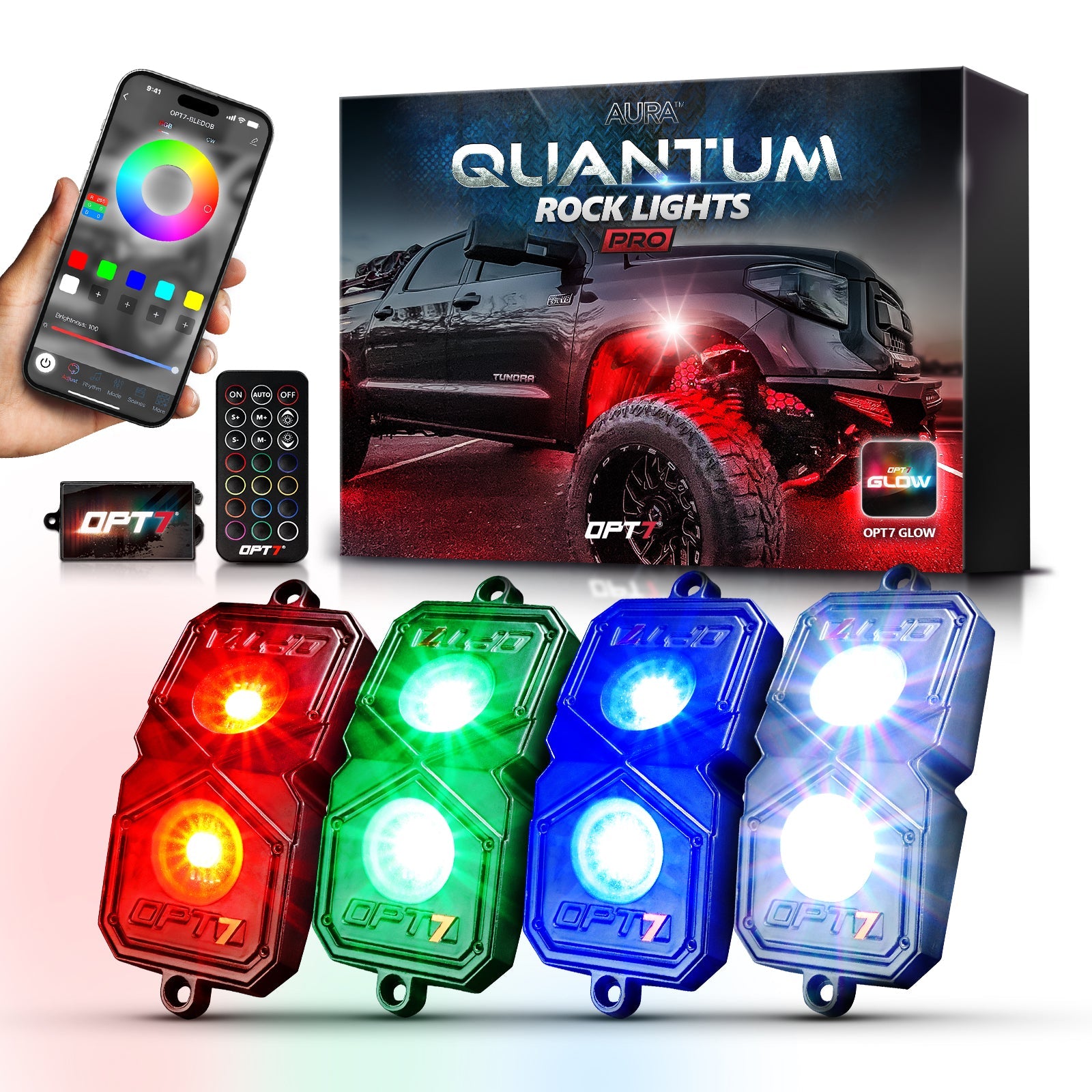 AURA PRO LED Lighting Kit for Truck Bundle (Quantum LED Rocklight + Underglow LED Kit + Sidekick LED Kit ) - Bluetooth APP and Remote Controlled