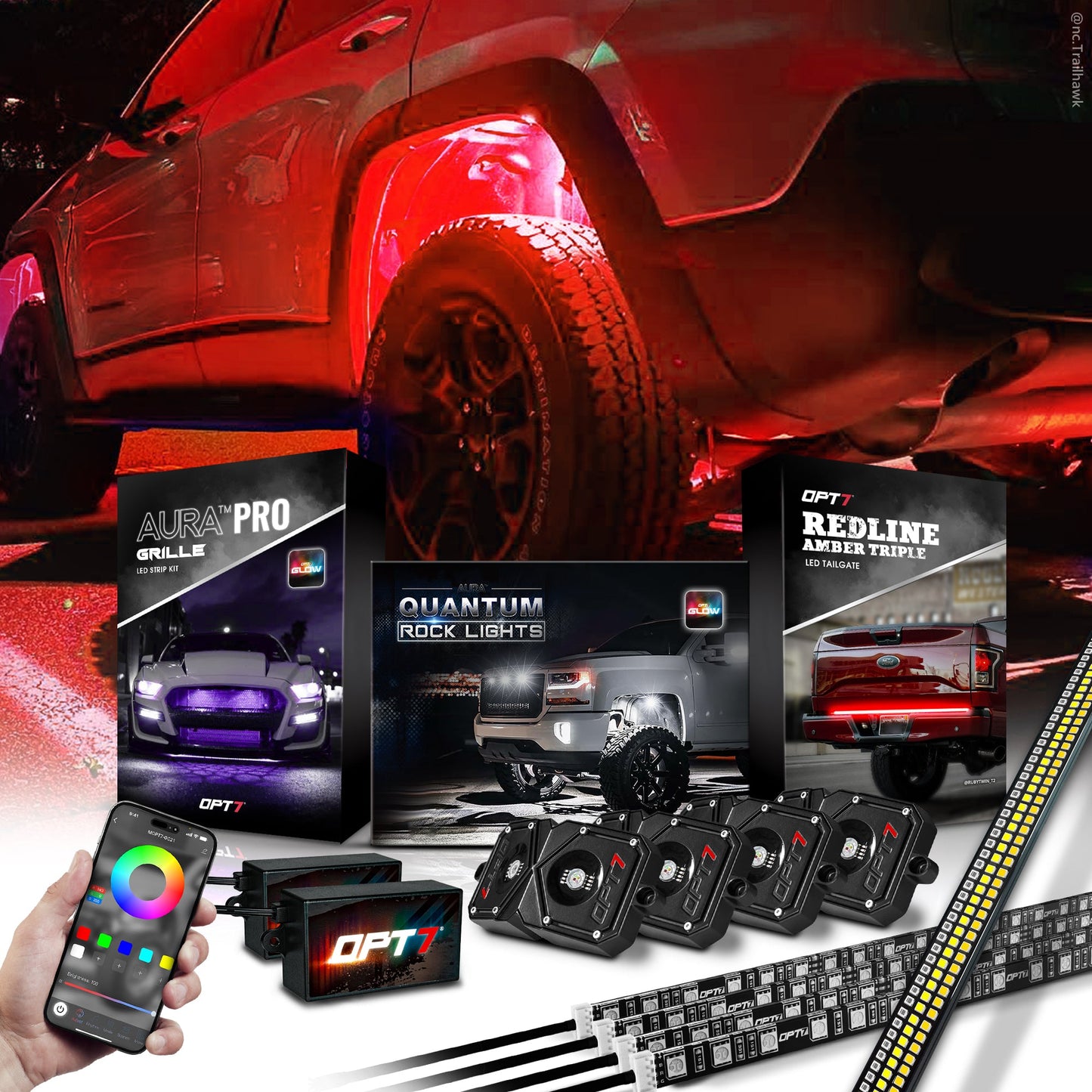 Triple Tailgate Bundle: Triple Tailgate + Quantum Rock Light+ LED Grille Lighting w- Bluetooth APP and Remote Controlled