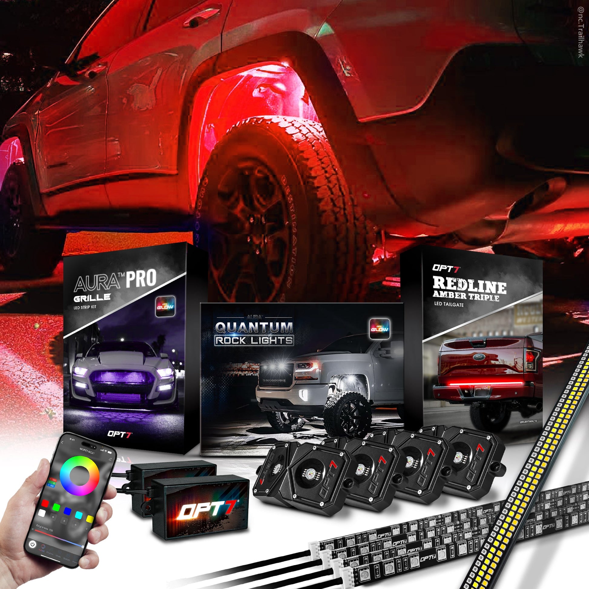 Triple Tailgate Bundle: Triple Tailgate + Quantum Rock Light+ LED Grille Lighting w- Bluetooth APP and Remote Controlled