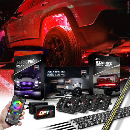 Triple Tailgate Bundle: Triple Tailgate + Quantum Rock Light+ LED Grille Lighting w- Bluetooth APP and Remote Controlled