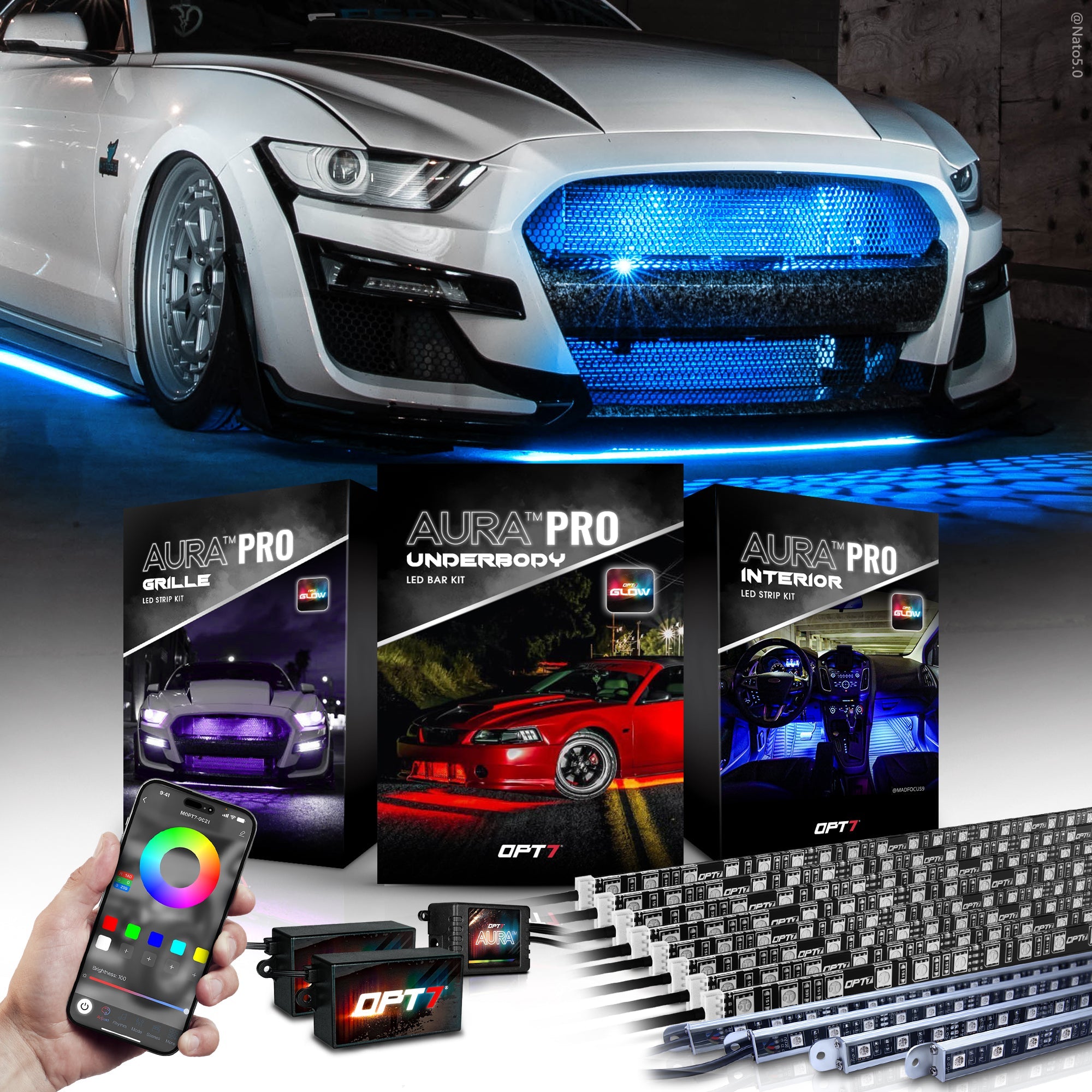 AURA PRO LED Lighting Kit Bundle ( Underglow + Grille + Interior ) - Bluetooth APP and Remote Controlled