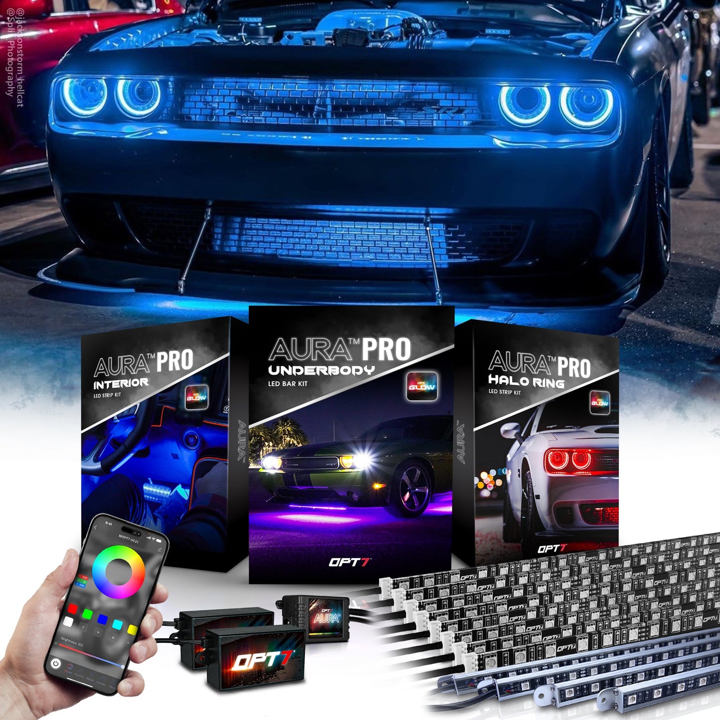 AURA PRO LED Triple Bundle for Dodge Challenger 08-23 ( Halo + Interior + Underglow ) - Bluetooth APP and Remote Controlled