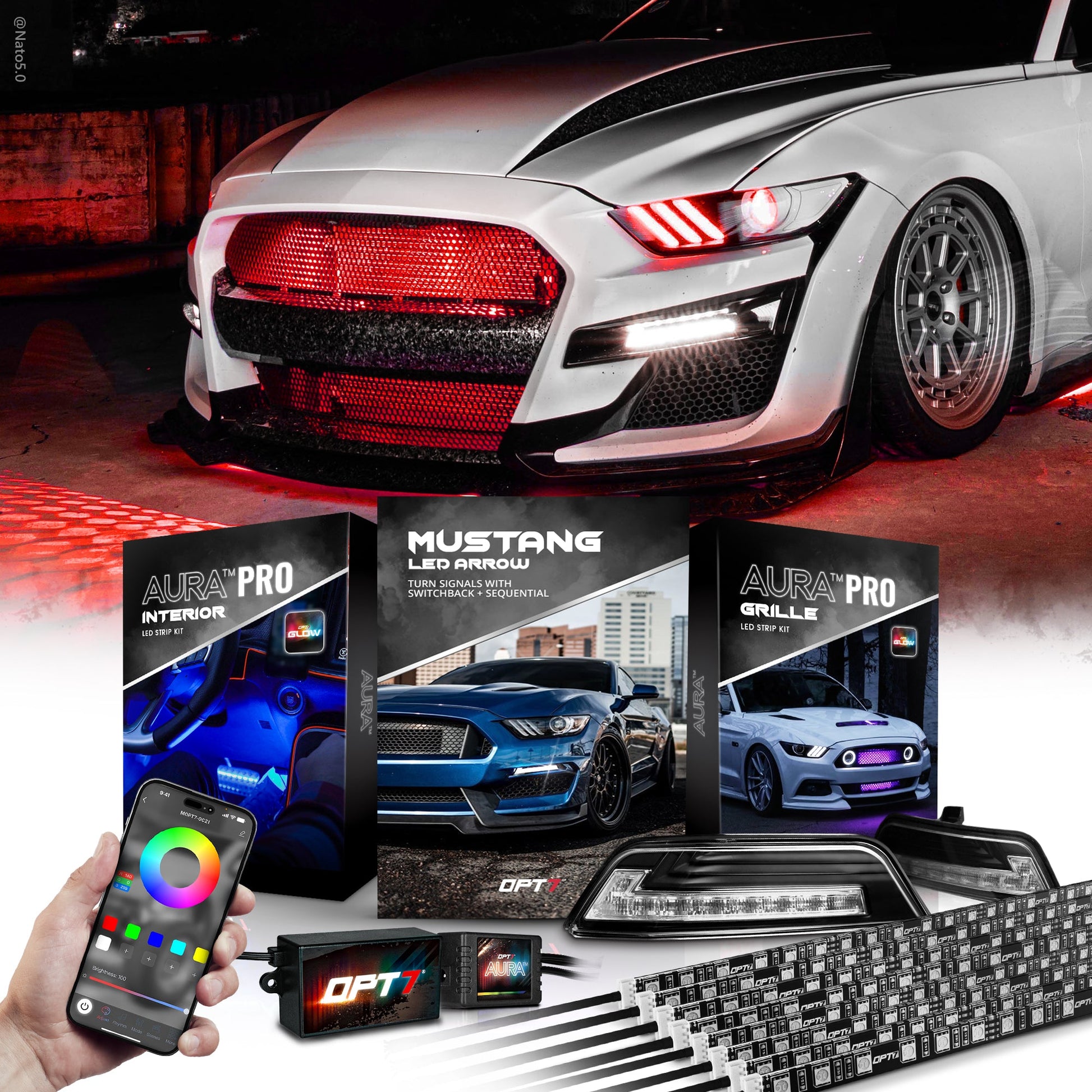 AURA PRO 15-17 Mustang: Arrow Turn + Interior + Grille w- Bluetooth APP and Remote Controlled