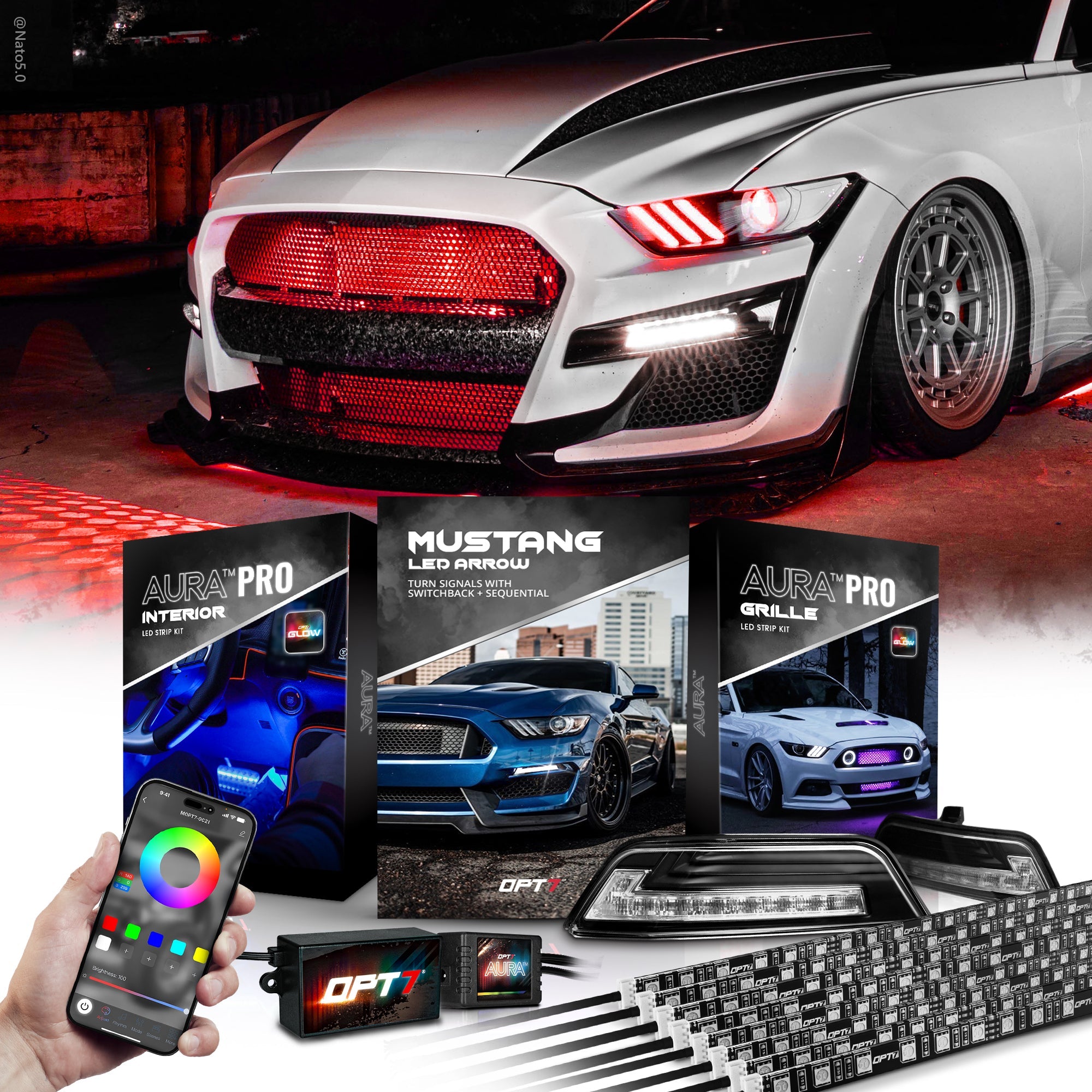 AURA PRO 15-17 Mustang: Arrow Turn + Interior + Grille w- Bluetooth APP and Remote Controlled