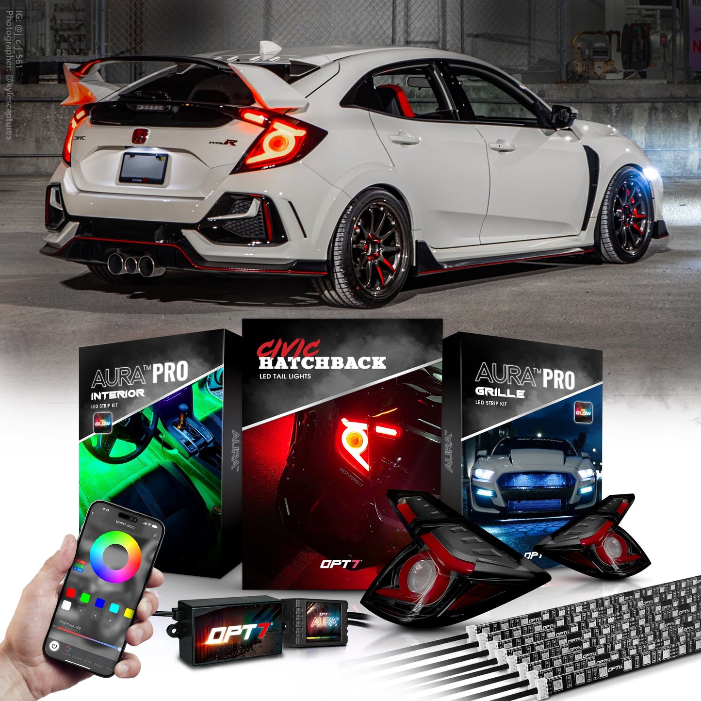 AURA PRO for Civic Hatchback LED Lighting Bundle: OLED Tail lights + Interior + Grille w- Bluetooth APP and Remote Controlled