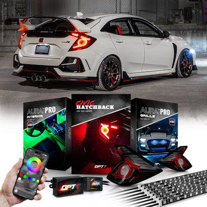 AURA PRO for Civic Hatchback LED Lighting Bundle: OLED Tail lights + Interior + Grille w- Bluetooth APP and Remote Controlled