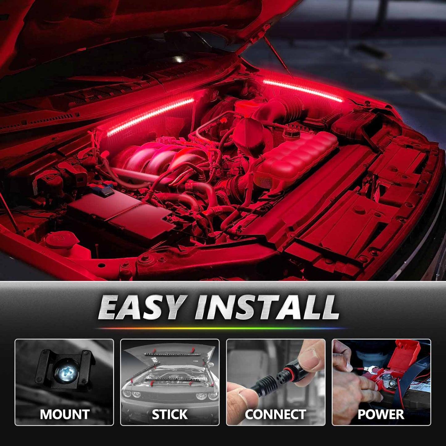 AURA PRO Under The Hood Bundle ( Interior LED Kit + Engine bay LED Kit + Grille LED Kit ) - Bluetooth Enabled APP