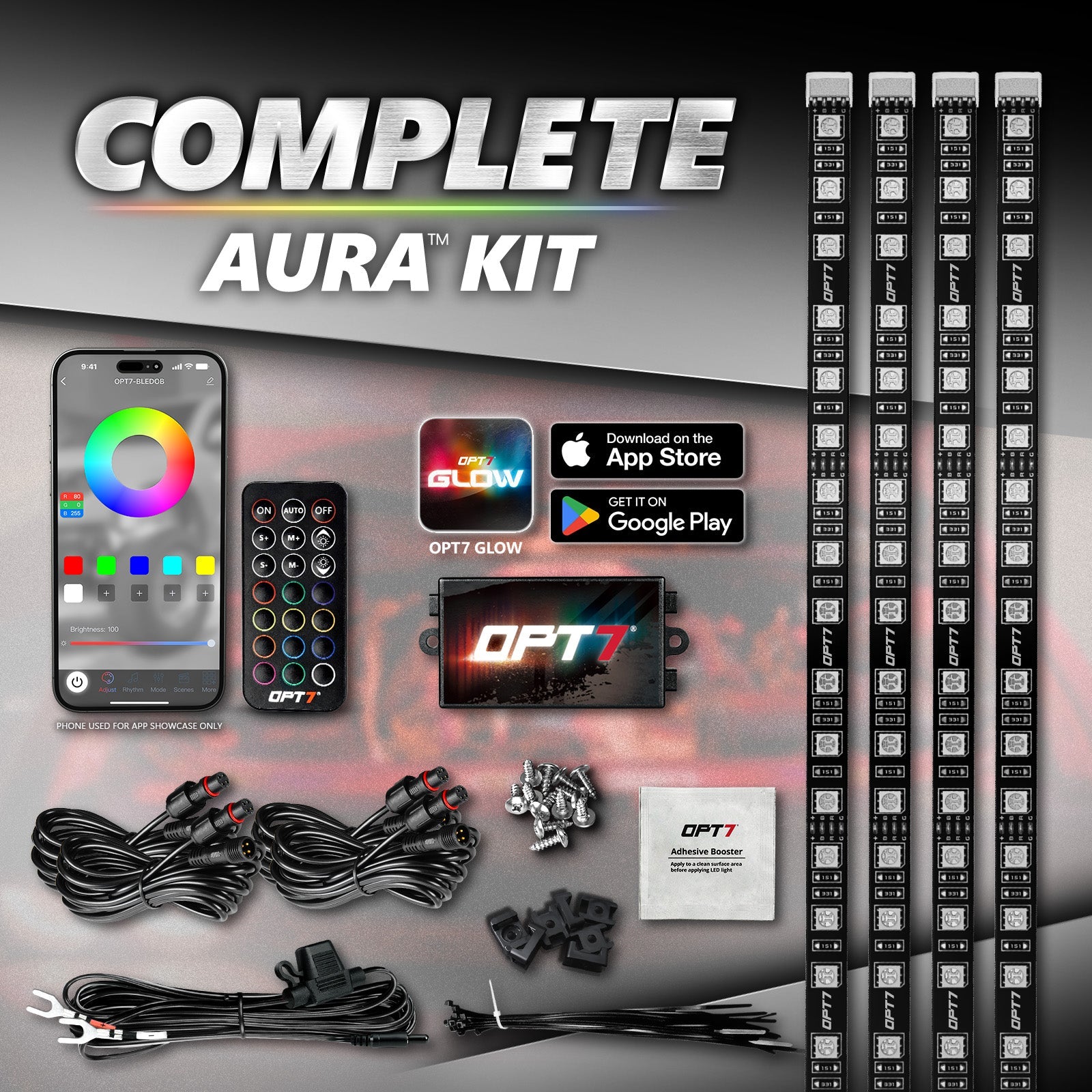 AURA PRO Engine Bay LED Lighting Kit ( 4 x 12-Inch or 4 x 24-Inch) - Bluetooth Enabled APP Full Color Spectrum