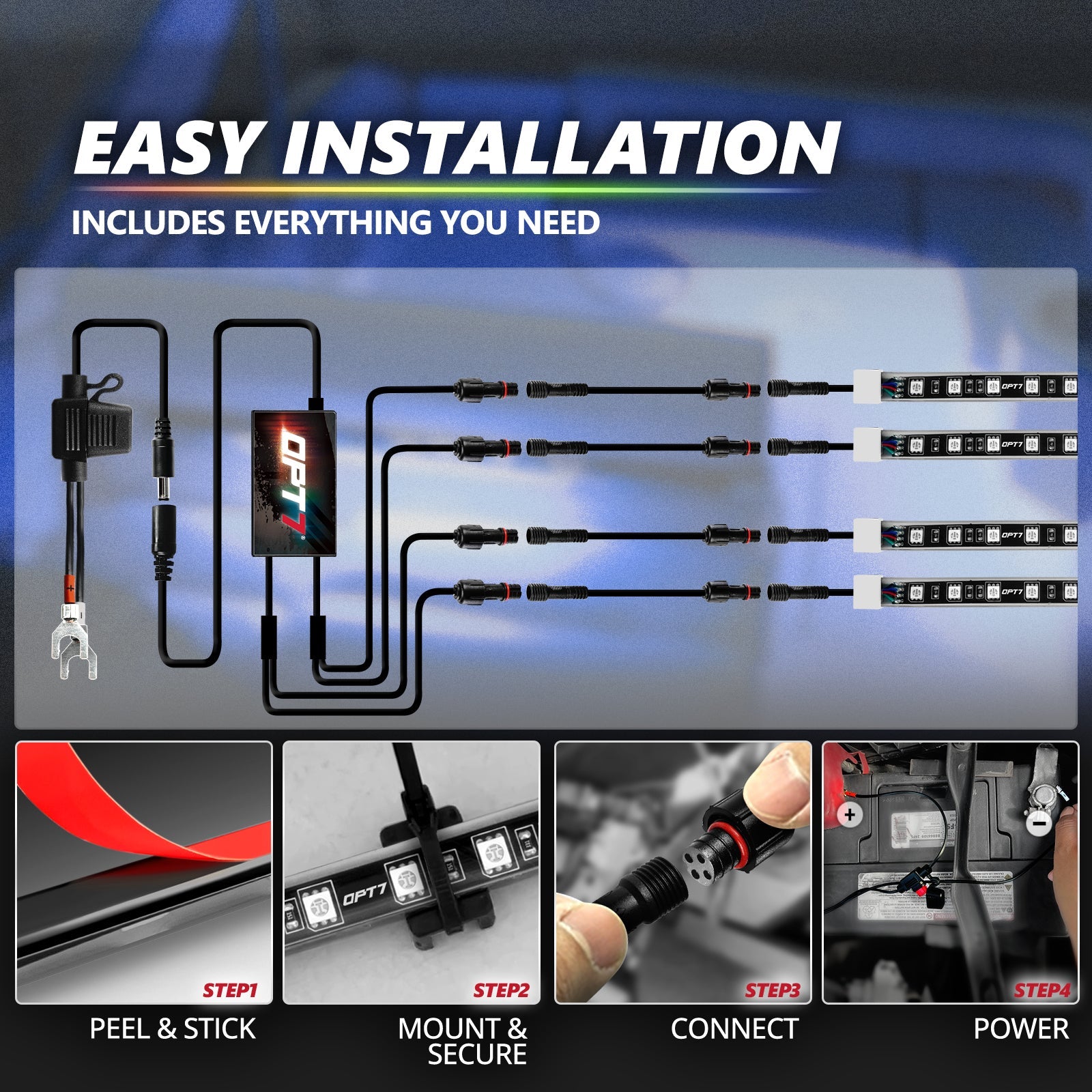 AURA PRO Boat Interior LED Lighting Kit 4 x 48-Inch Multi-Color Strips - Bluetooth Enabled APP Full Color Spectrum