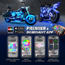 AURA PRO Motorcycle Multi-Color LED Lighting Strip Kit ( 10PC or 14PC ) for Cruisers - Bluetooth Enabled APP - Full Color Spectrum