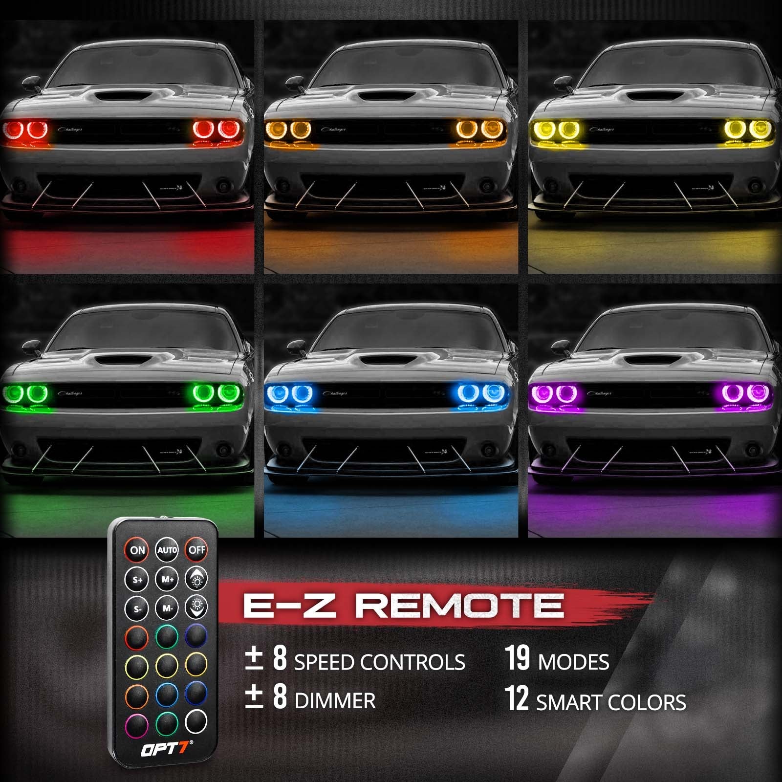 AURA Remote Control Day Time Running Light DRL Halo RGB for Dodge Challenger 08-23 - Install Friendly