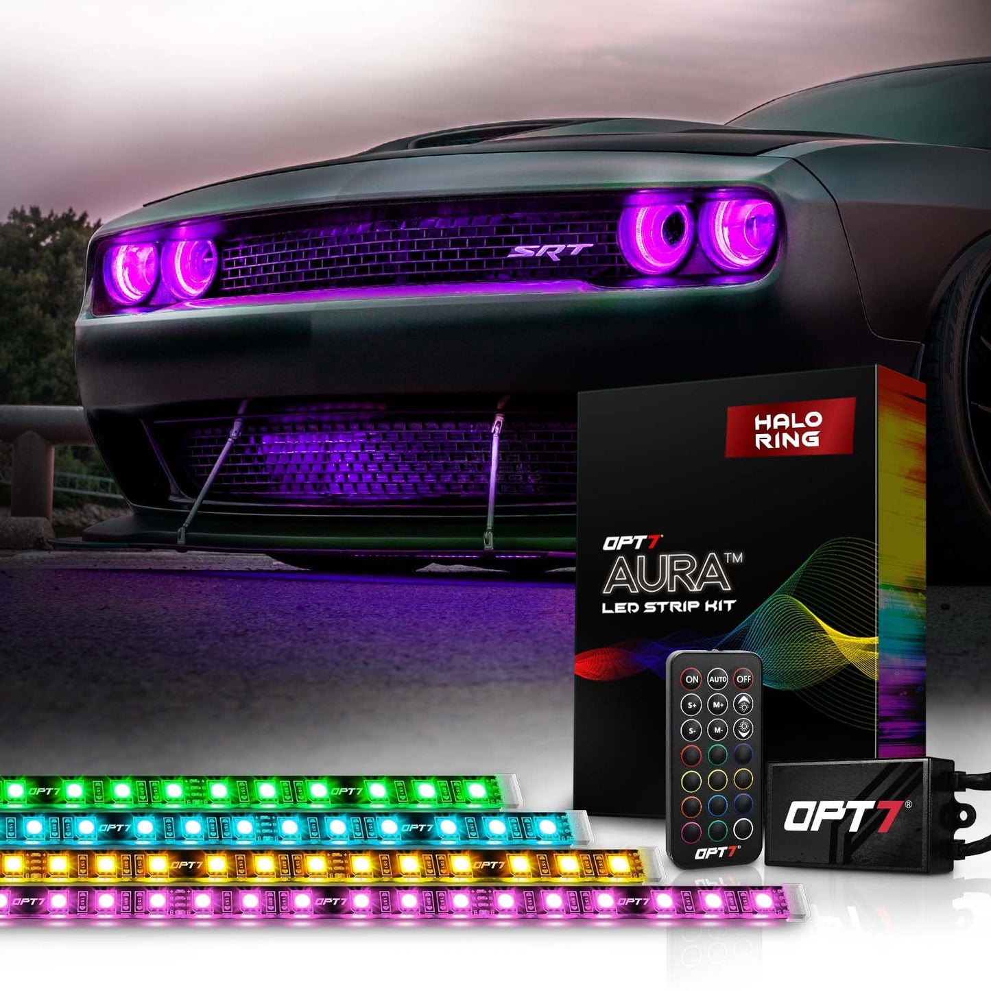 AURA Remote Control Day Time Running Light DRL Halo RGB for Dodge Challenger 08-23 - Install Friendly